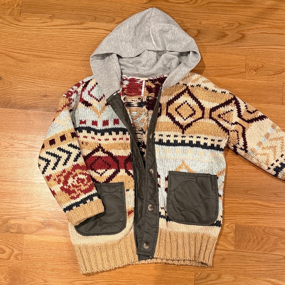 Free People Multicolor Knit Jacket with Hood